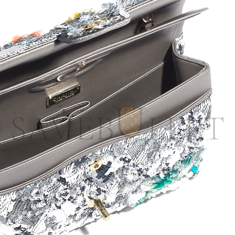 CHANEL CLASSIC 11.12 HANDBAG EMBROIDERED SATIN, SEQUINS, GLASS PEARLS A01112 (25.5*15.5*6.5cm)